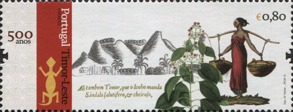 Mountain landscape, sandalwood (Santalum album), colored en…