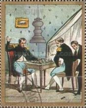 "Napoleon playing Chess on St. Helena", Litho