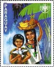 Children, fruit bowl, peace dove