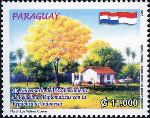 Farmhouse with Tree and Flags