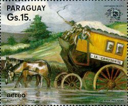 Mail coach crossing river