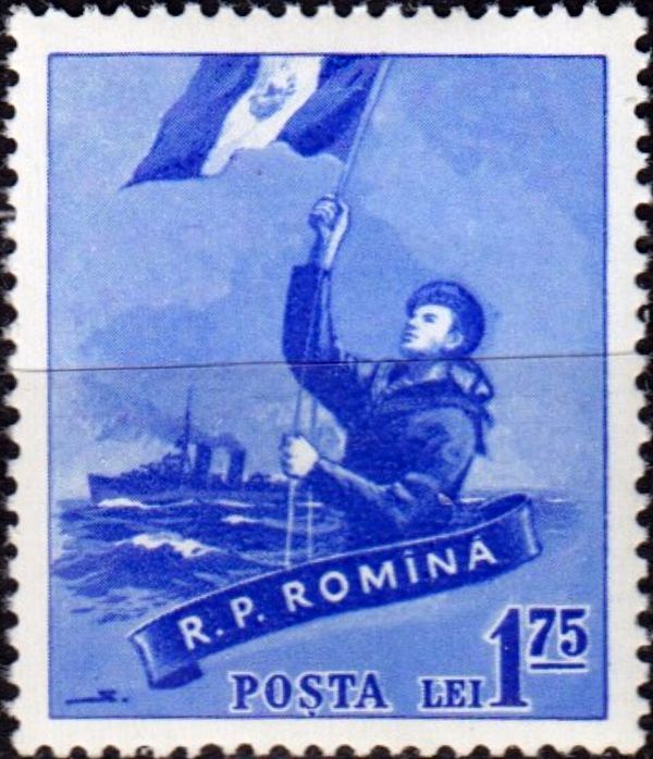 Sailer with flag & destroyer