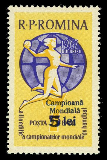 Handball Player in Front of Globe, overprinted
