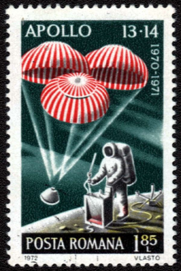 Measuring instruments on moon & space capsule on parachutes