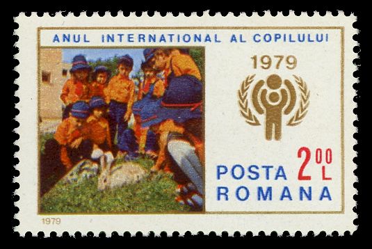 Young pioneers with hare