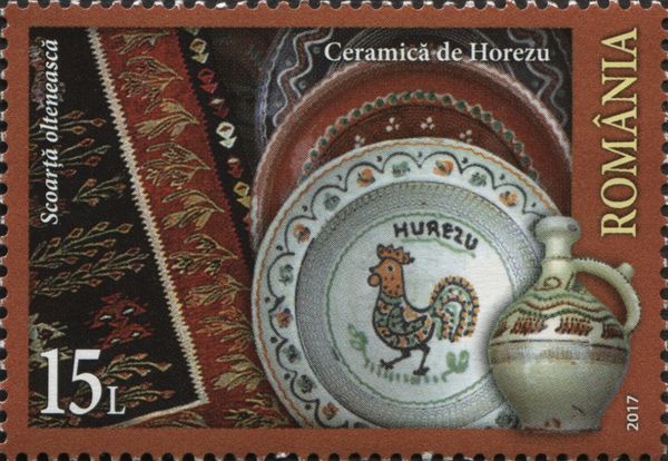 Handwoven Carpet from Oltenia, Ceramic Plate from Horezu