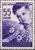 Boy, flowers, globe & inscription "PACE" - Label PAIX