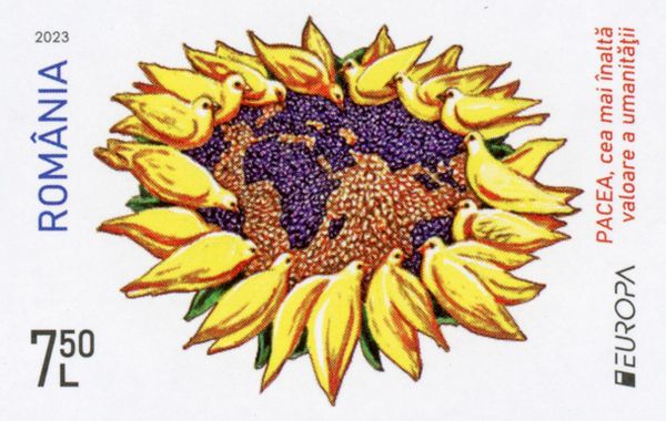 Sunflower of Peace Doves Around Globe