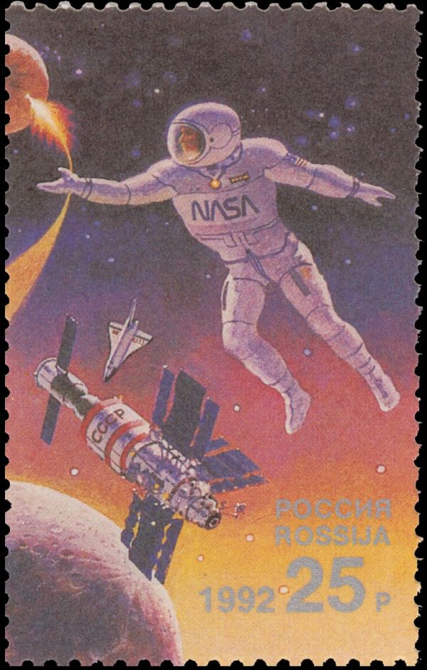 American Astronaut and Space Station "MIR"