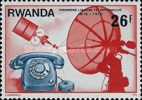 Desk phone, parabolic dish, satellite