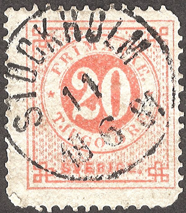Circle type. Blue posthorn on back