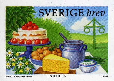Summer gastronomy: strawberry cake, potatoes, cheese, herrin