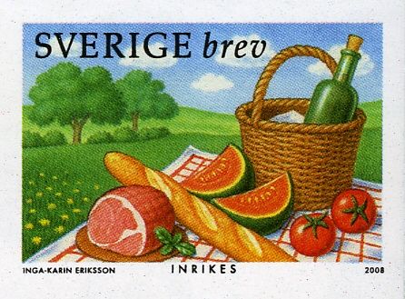 Summer gastronomy: Ham, bread, watermelon, tomatoes, wine
