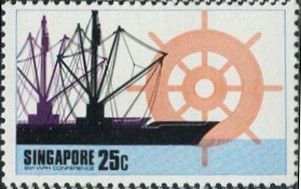 Freighter and ship's wheel