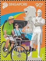 Merlion, Statue of Raffles & rickshaw