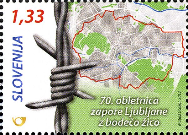 Map of Ljubljana with barbed wire