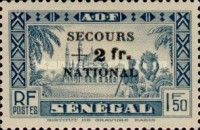 Mosque of Djourbel overprinted and surcharged