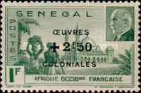 Mosque of Djourbel and Marshal Petain overprint & surcharged