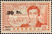 Death Centenary of Rene Caillie surcharged