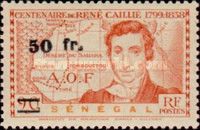 Death Centenary of Rene Caillie surcharged