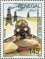 Oil Wells and Soldier with Binoculars
