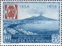 Naples 10 grana stamp of 1858 and Bay of Naples