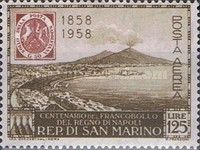 Naples 10 grana stamp of 1858 and Bay of Naples