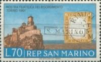 Mt. Titano and Cancelled Stamp of Sardinia, 1862