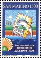 Stylized coast, stamp, dolphin, seashell
