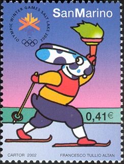 Rabbit with blue spots skiing