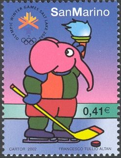 Isolde the elephant playing ice hockey
