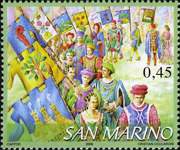 Flags of the nine castles of San Marino