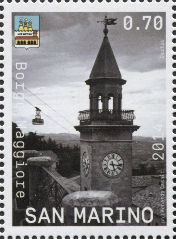 Bell tower Borgo Maggiore and cable car