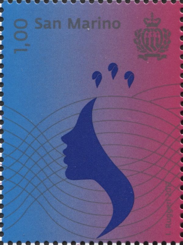 Female profiles and three feathers