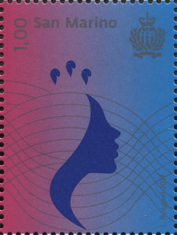 Female profiles and three feathers