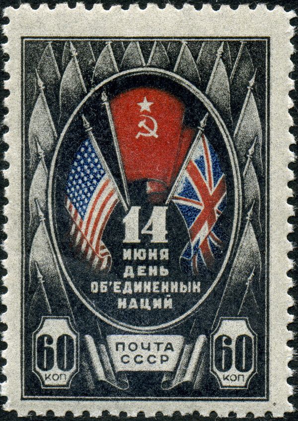 Flags of USA, Britain, and USSR