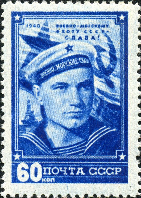 Sailor and USSR Navy Flag