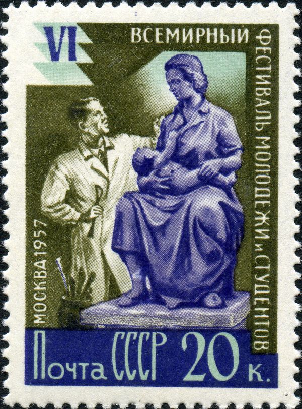 Sculptor with Motherhood Statue