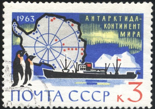 Research Vessel "Ob", Map of Antarctica with Bases, Penguins
