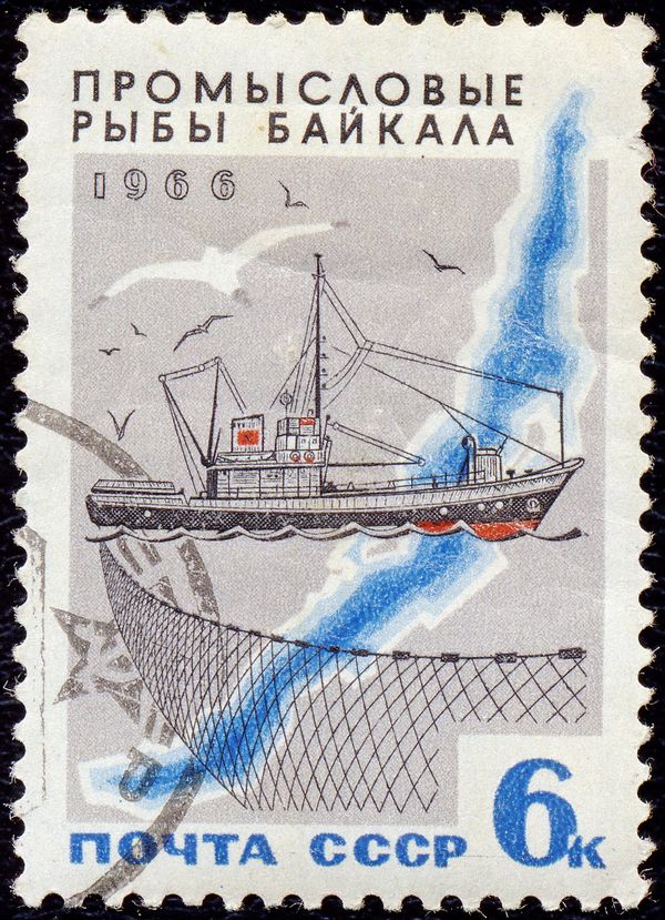 Lake Baikal and Trawler with Fishing Net