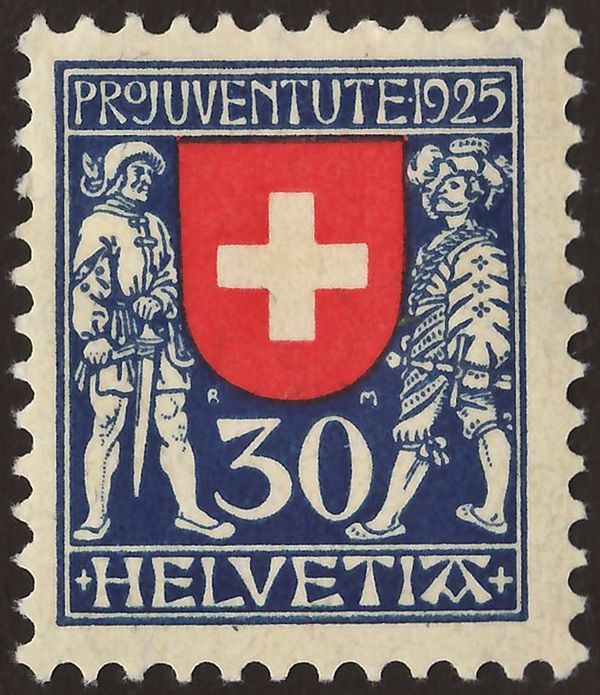Coat of Arms of Switzerland supported by farmer and knight