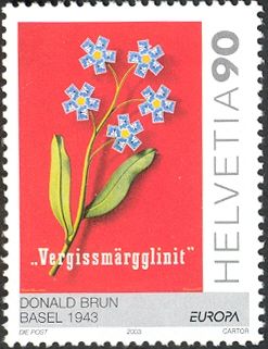 Poster Art: "Vergissmärgglinit" by Donald Brun (1909-99)