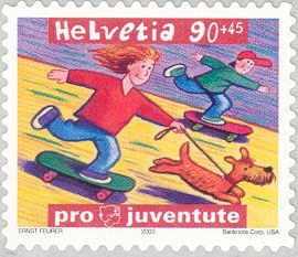 Children on Skateboards with Dog
