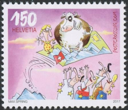 Cow and Lady on Flying Postcard