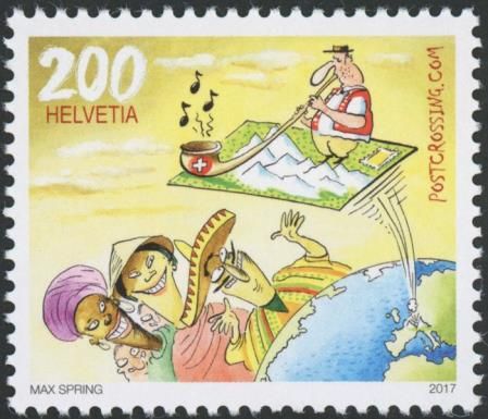 Alphorn Player on Postcard goes Abroad