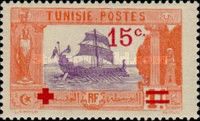 Carthaginian Galley overprinted Red Cross and surcharged
