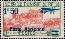 Amphitheatre of El Jem overprinted and surcharged