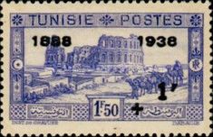 Amphitheatre of El Jem overprinted and surcharged