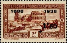 Amphitheatre of El Jem overprinted and surcharged