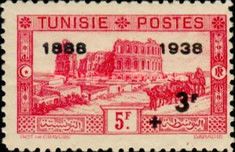 Amphitheatre of El Jem overprinted and surcharged